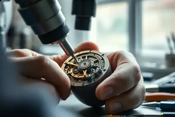 Watchmaker repairing a luxury timepiece